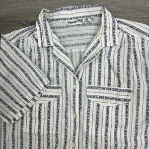 VTG 80s Diamond Hill Top Women 40/20W White Blue Pink Floral Stripe Button Down
